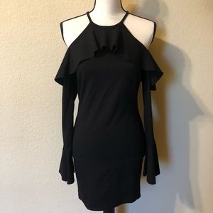Sage Black Off the Shoulder Ruffle Body-con Dress
